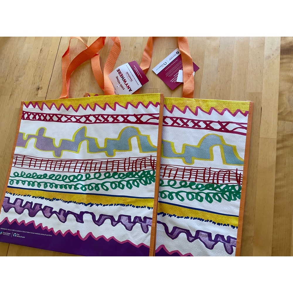 Set of 2 HomeGoods Jimmy Fund Dana-Farber Reusable Shopping Tote Bags Bella Art